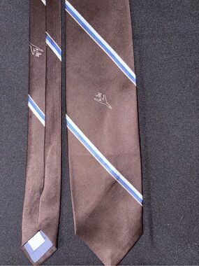 Brown Striped Silk Tie with Blue Accent - Unbranded